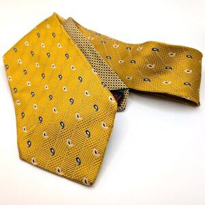 Men's Neck Tie Yellow Gold Geometric Tie Tommy Hilfiger Tie - Flawed